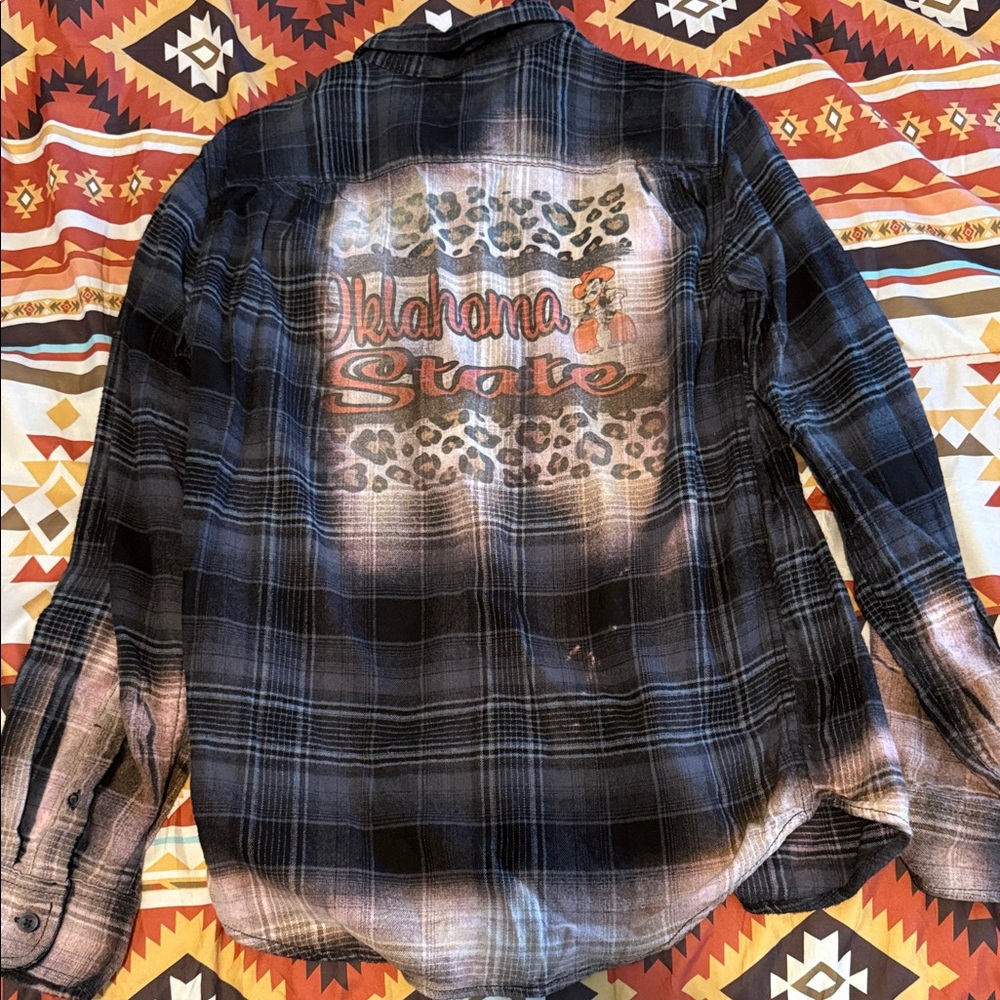 George Black and Blue Plaid Button-Down Shirt with Graphic Back